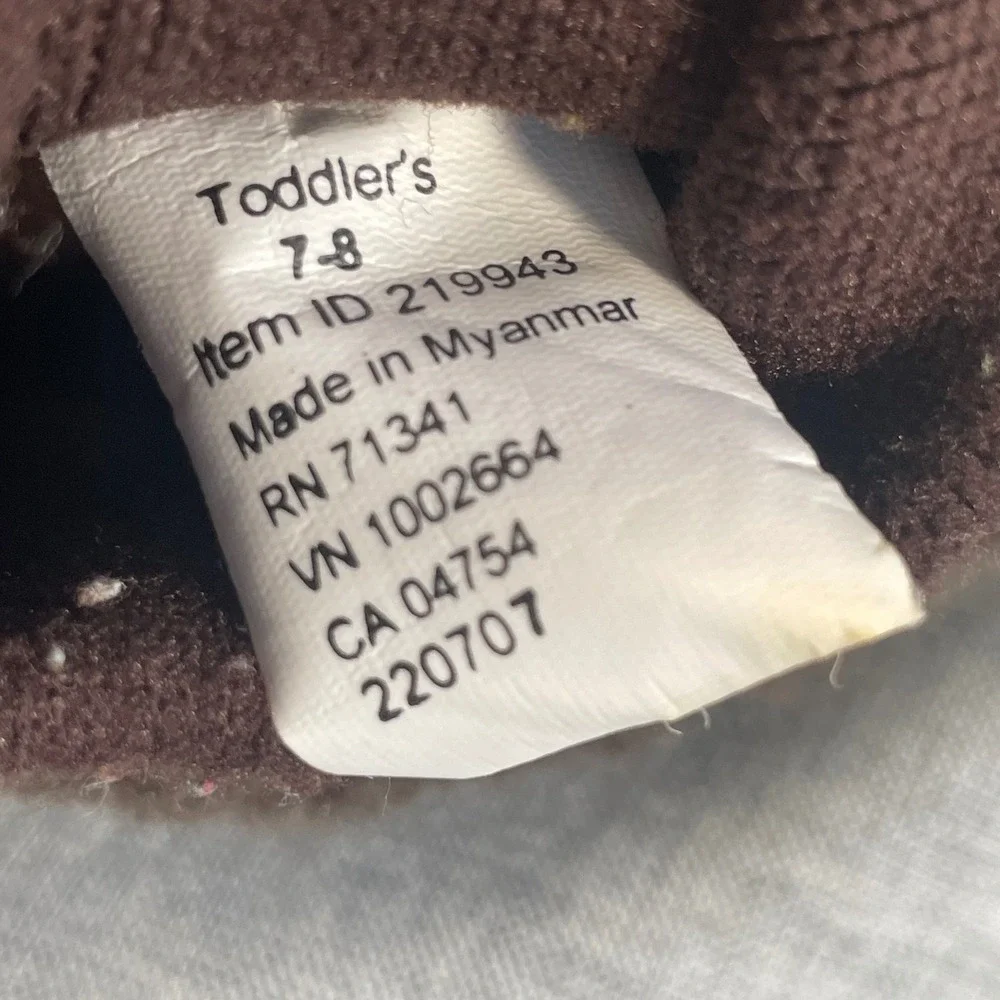 LL Bean Toddler Bear Slippers Size 7-8 Brown Fuzzy Warm Cozy